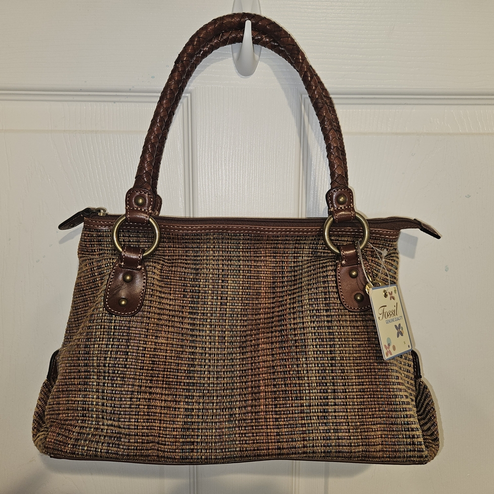 Fossil Sophia Satchel Multicolored Brown Woven Women's Bag